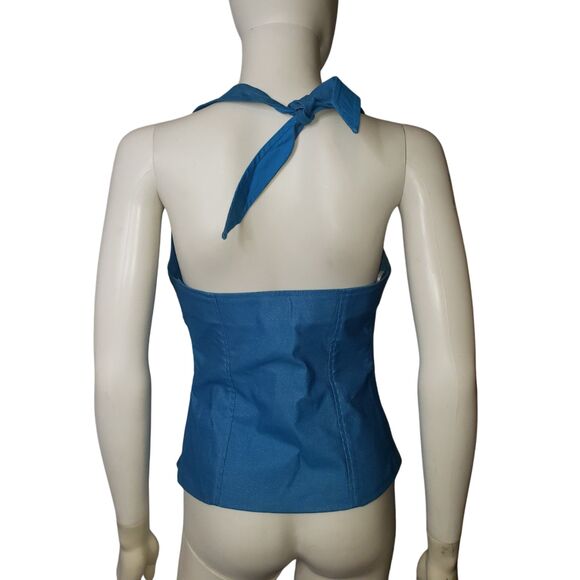 Vintage 90's GUESS Turquoise Blue Halter Top Womens Size Medium - Picture 2 of 10